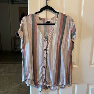 Torrid Striped Multicolored Blouse, button detail, stretch material, Size 2